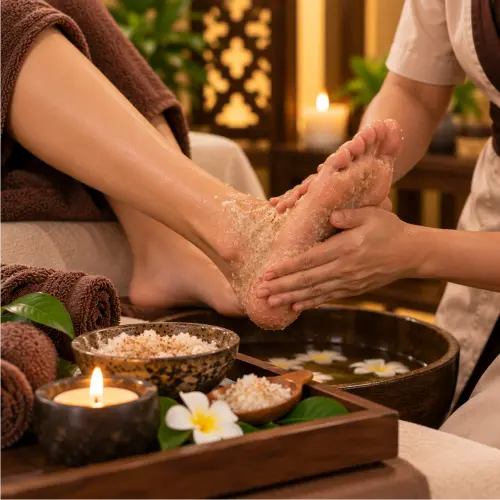 Exfoliating Foot Scrub treatment at D'Bintan Salon Day Spa
