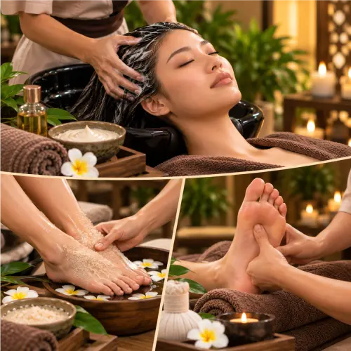 Hair Spa Foot Scrub and Foot Reflexology treatment at D’Bintan Salon Day Spa